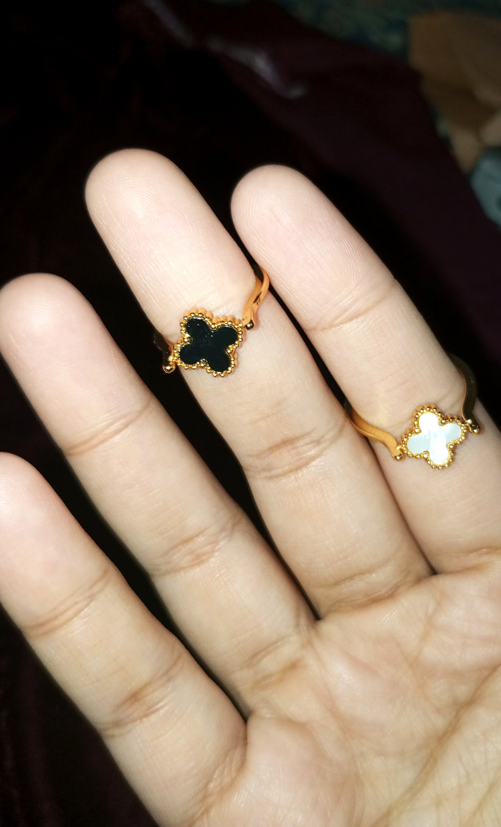Double sided four leaf ring